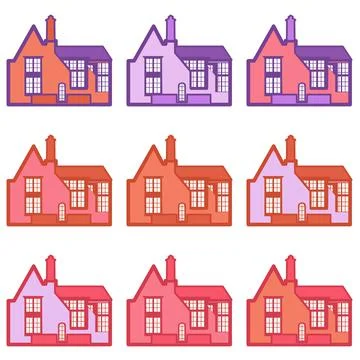 Vector set of multi-colored houses 스톡 일러스트