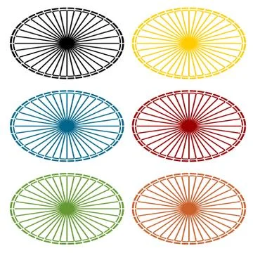 Vector set of multicolored oval backgrounds with rays 스톡 일러스트
