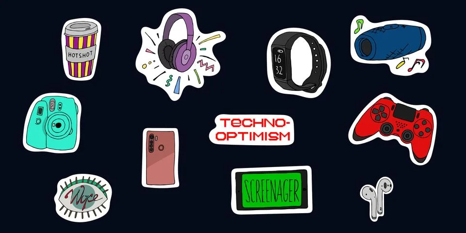 Vector set of multicolored stickers on theme of modern technologies Stock-Illustration