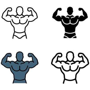 Vector Set of Muscular Man Icons Showing Strength and Bodybuilding Poses Ilustración de archivo