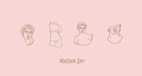 Vector set of museum statues isolated. Museum day horizontal banner. David Illustrazione stock
