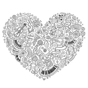 Vector set of Music cartoon doodle objects, symbols イラスト素材