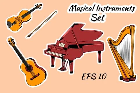 Vector set of musical instruments. Stock Illustration