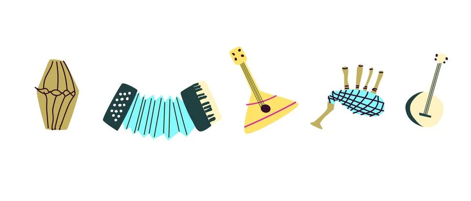 Vector set of musical instruments. Orchestra classical and ethnic instruments Stock Illustration