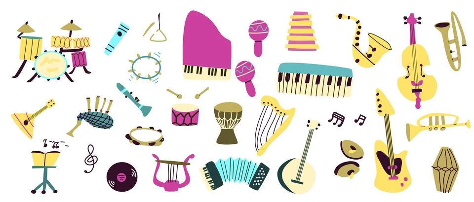 Vector set of musical instruments. Orchestra classical and ethnic instruments Stock Illustration