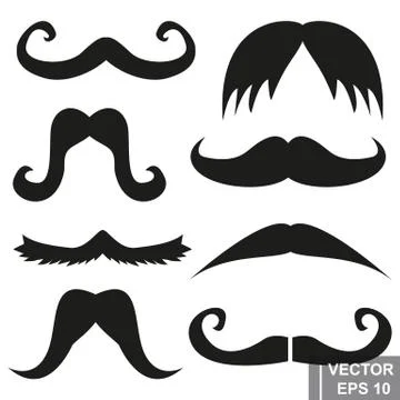 Vector set of mustache. Black. Isolated on white background. イラスト素材