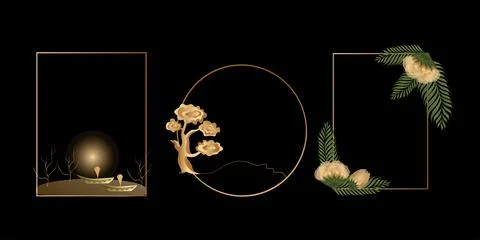 Vector set mystic and elf theme, includes beautiful golden frames for decorat Stock Illustration