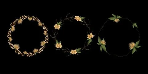 Vector set mystic and elf theme, includes beautiful golden frames wreaths for Stock Illustration