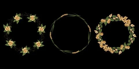 Vector set mystic and elf theme, includes beautiful golden frames wreaths for Stock Illustration