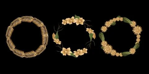 Vector set mystic and elf theme, includes beautiful golden frames wreaths for Stock Illustration