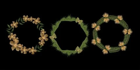 Vector set mystic and elf theme, includes beautiful golden frames wreaths for Stock Illustration