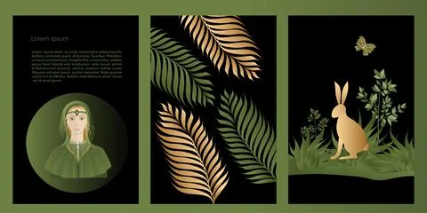 Vector set mystic and elf theme, includes illustrations of house of elves, le Stock Illustration