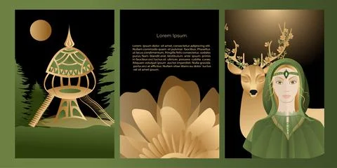 Vector set mystic and elf theme, includes illustrations of elves,  fairies, f Stock Illustration