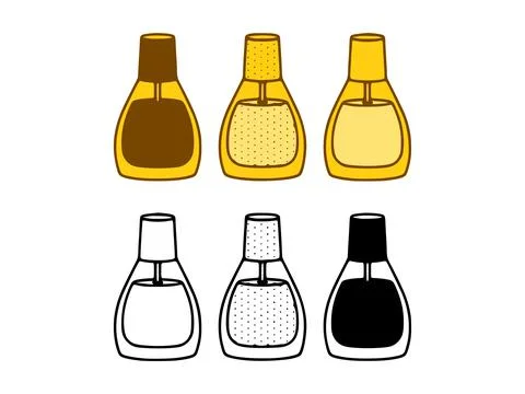 Vector set of nail polishes in doodle style on white background. Cosmetics ha Stock Illustration