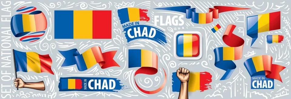 Vector set of the national flag of Chad in various creative designs Stock Illustration