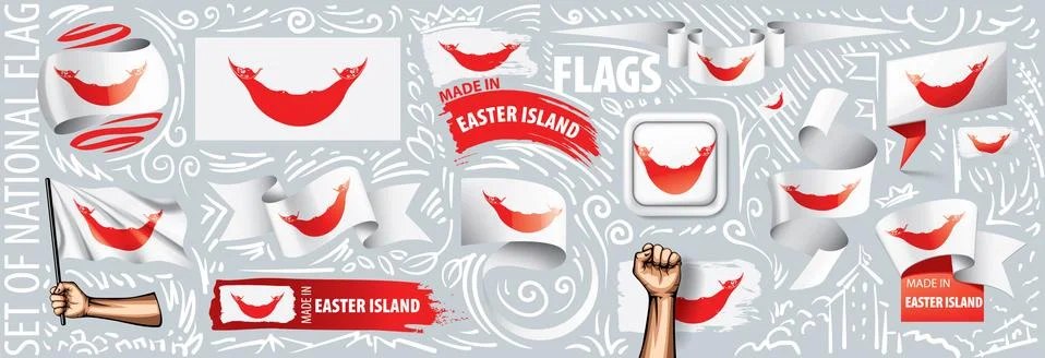 Vector set of the national flag of Easter Island in various creative designs Stock Illustration