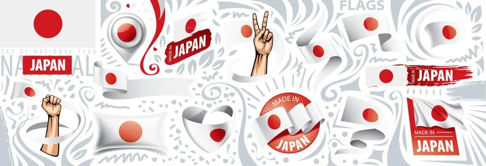 Vector set of the national flag of Japan in various creative designs Stock Illustration