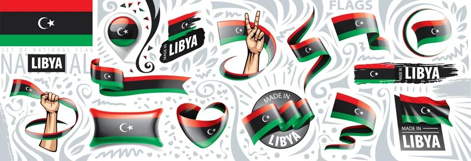 Vector set of the national flag of Libya in various creative designs Stock Illustration