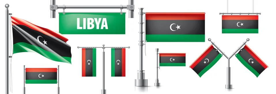 Vector set of the national flag of Libya in various creative designs Stock Illustration