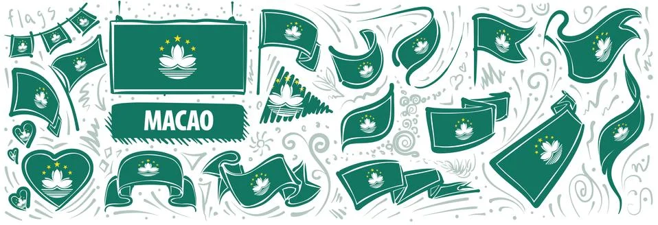 Vector set of the national flag of Macao in various creative designs Stock Illustration