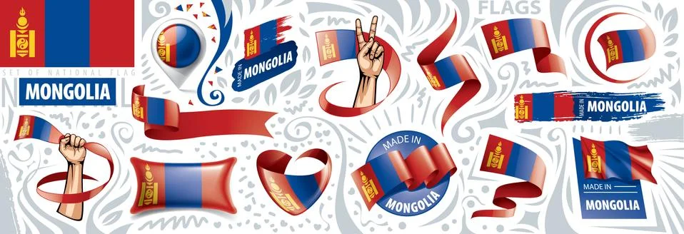 Vector set of the national flag of Mongolia in various creative designs Stock Illustration