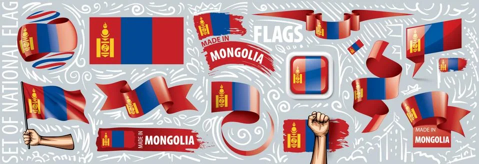 Vector set of the national flag of Mongolia in various creative designs Stock Illustration