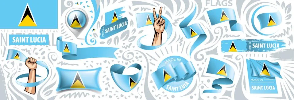 Vector set of the national flag of Saint Lucia in various creative designs Stock Illustration