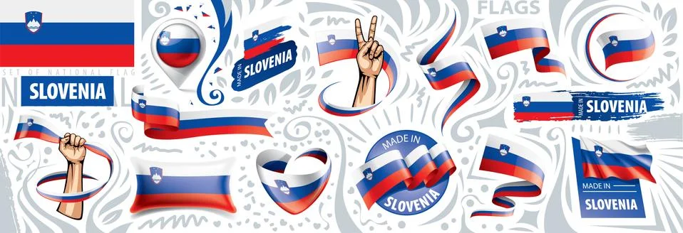 Vector set of the national flag of Slovenia in various creative designs Stock Illustration