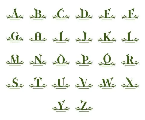 Vector set nature name monogram isolated on white background. Creative letter Stock Illustration