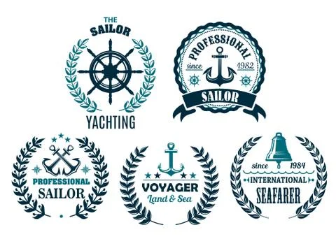 Vector set of nautical heraldic icons for yachting Stock Illustration