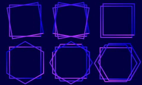 Vector set of neon blue frames of different shapes 스톡 일러스트