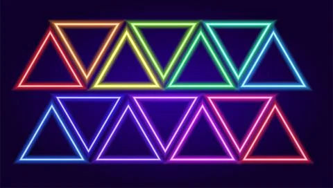 Vector set of neon colored triangles. Isolated elements in the form of neon Stock Illustration