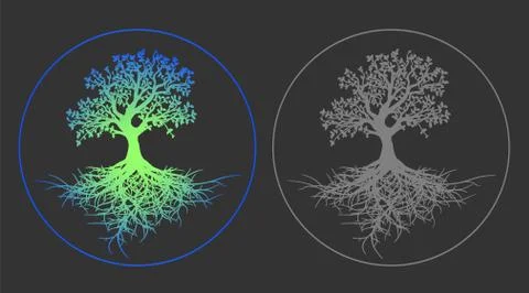 Vector set neon tree of life and gray tree of life pattern 스톡 일러스트