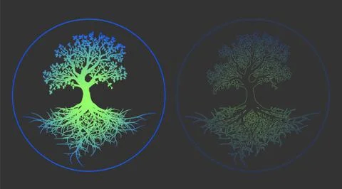 Vector set neon tree of life and neon tree of life pattern 스톡 일러스트