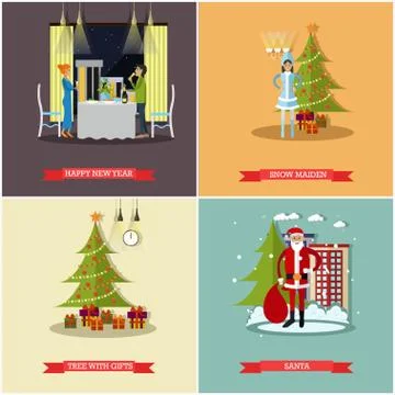 Vector set of New Years Eve celebration concept posters Stock Illustration