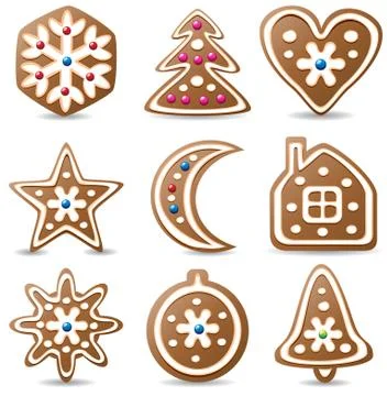 Vector set of nine gingerbread cookies Stock Illustration
