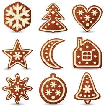 Vector set of nine gingerbread cookies Stock Illustration