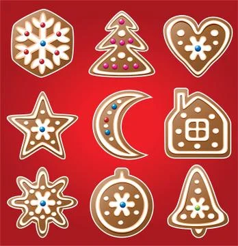 Vector set of nine gingerbread cookies Stock Illustration