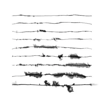 Vector Set of Nine Runny Ink Art Brushes Stock Illustration