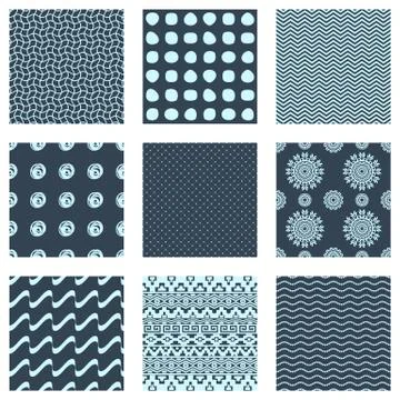 Vector set of nine seamless patterns Stock Illustration
