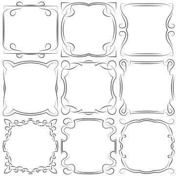 Vector set of nine square frames Illustrazione stock