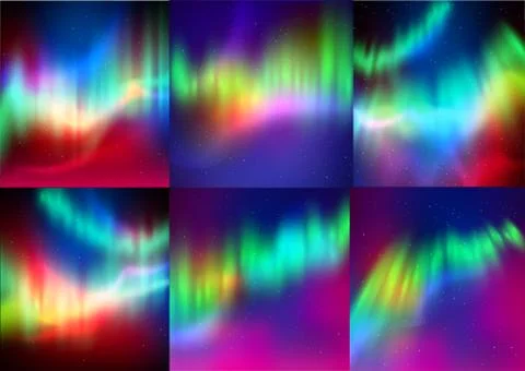 Vector set of northern lights backgrounds Stock Illustration