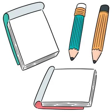 Vector set of notebook and pencil Stock Illustration