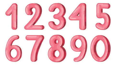 Vector set of numbers from 0 to 10, pink glossy glass Illustrazione stock
