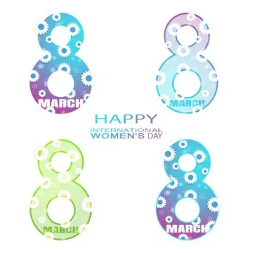 Vector set of numbers eight for International Women's Day with floral pattern Stock Illustration
