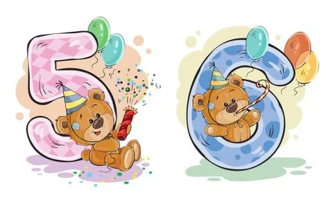 Vector set of numbers with a fun teddy bear Stock-Illustration