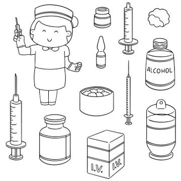 Vector set of nurse and injection medicine Illustrazione stock