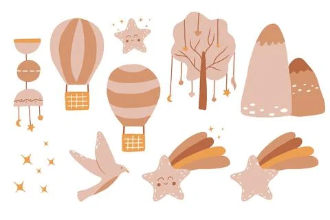 Vector set of objects in childish boho style. Stock Illustration