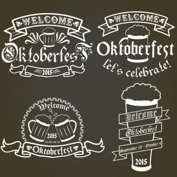 Vector set of oktoberfest labels, design elements. Isolated logo illustration in Illustrazione stock