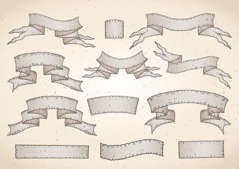 Vector set of old tattered banners with texture. Stock Illustration